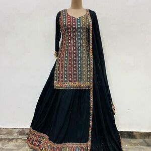 Elegant Multicolor Embroidered lehenga with long top.
